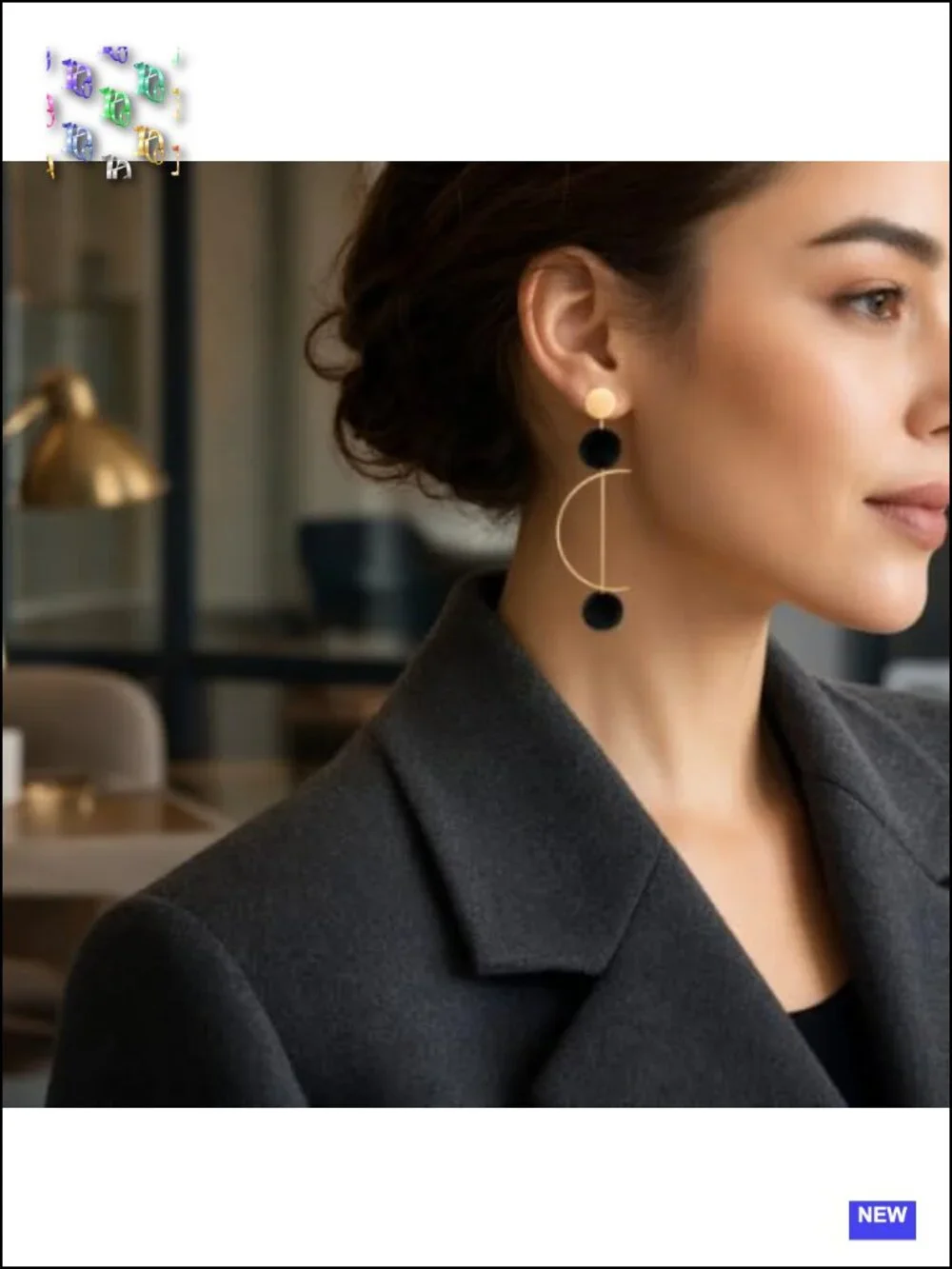 Gold-Tone Long Dangle Earrings Black Ball Chunky Geometric Rotatable Party